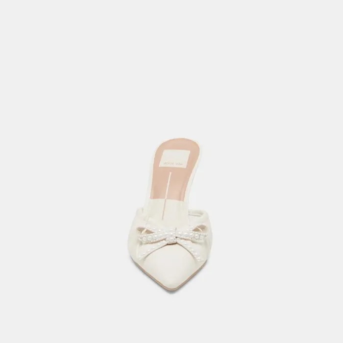 Dolce Vita Kairi Pearl Heels White Crinkle Patent Women Mules and Clogs
