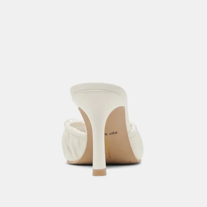 Dolce Vita Kairi Pearl Heels White Crinkle Patent Women Mules and Clogs