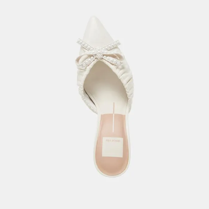 Dolce Vita Kairi Pearl Heels White Crinkle Patent Women Mules and Clogs
