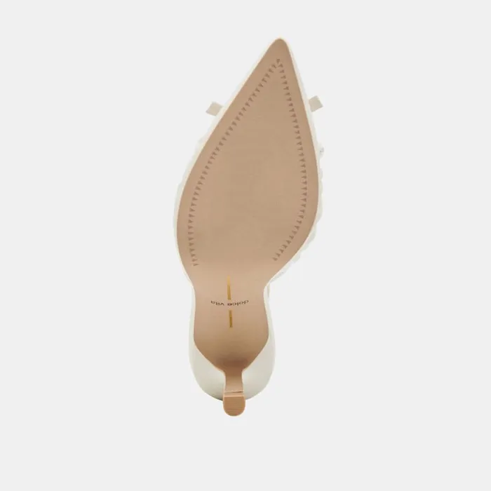 Dolce Vita Kairi Pearl Heels White Crinkle Patent Women Mules and Clogs