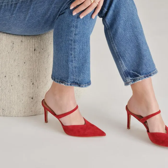 Dolce Vita Kanika Heels Crimson Suede Women Mules and Clogs