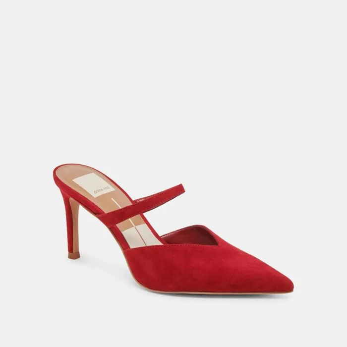 Dolce Vita Kanika Heels Crimson Suede Women Mules and Clogs