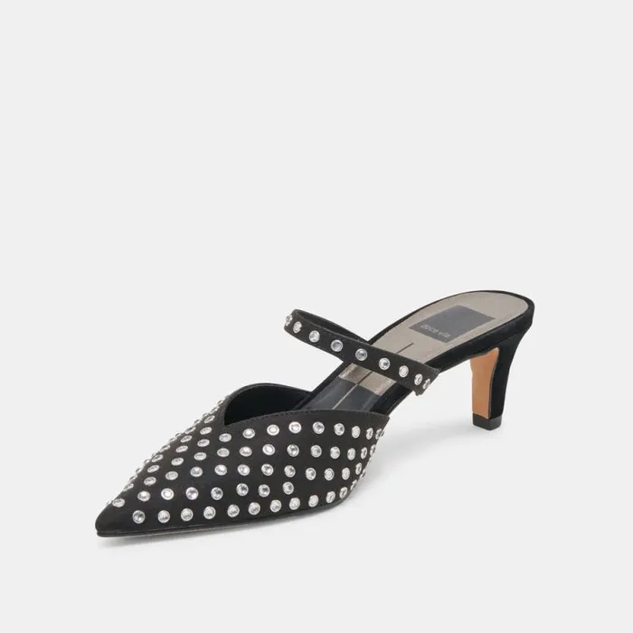 Dolce Vita Kanika Mid Crystal Stud Heels Black Crystal Women Heels
