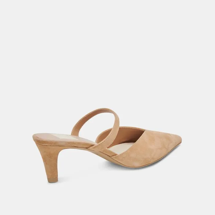 Dolce Vita Kanika Mid Heels Tan Suede Women Mules and Clogs