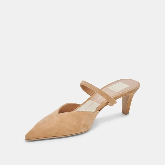 Dolce Vita Kanika Mid Heels Tan Suede Women Mules and Clogs