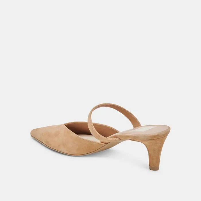 Dolce Vita Kanika Mid Heels Tan Suede Women Mules and Clogs