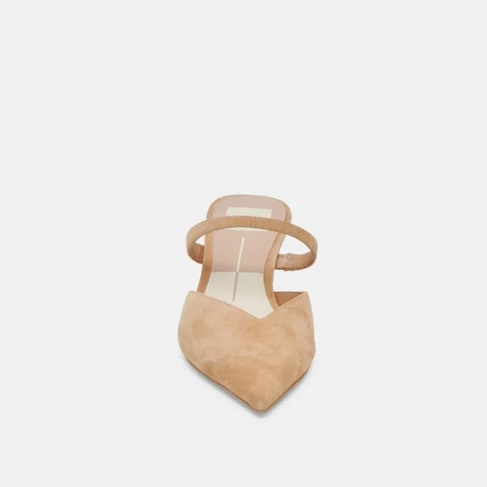 Dolce Vita Kanika Mid Heels Tan Suede Women Mules and Clogs