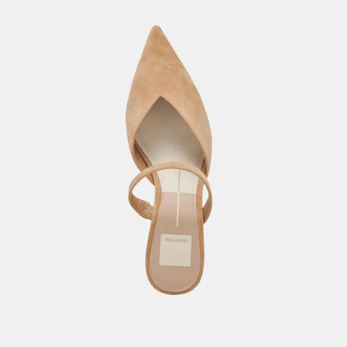 Dolce Vita Kanika Mid Heels Tan Suede Women Mules and Clogs