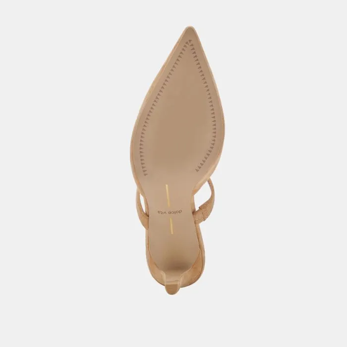 Dolce Vita Kanika Mid Heels Tan Suede Women Mules and Clogs