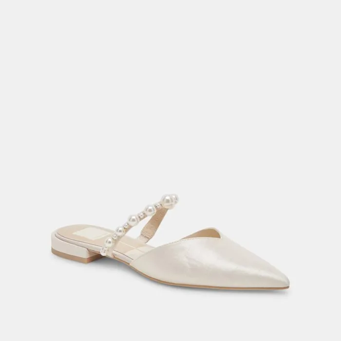 Dolce Vita Kanika Pearl Wide Flats Vanilla Pearls Women Mules and Clogs