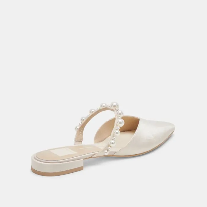 Dolce Vita Kanika Pearl Wide Flats Vanilla Pearls Women Mules and Clogs