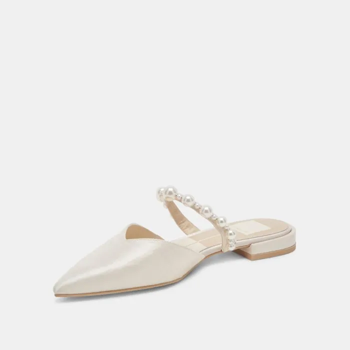 Dolce Vita Kanika Pearl Wide Flats Vanilla Pearls Women Mules and Clogs