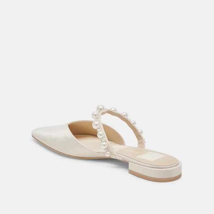 Dolce Vita Kanika Pearl Wide Flats Vanilla Pearls Women Mules and Clogs