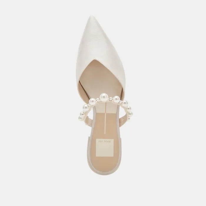 Dolce Vita Kanika Pearl Wide Flats Vanilla Pearls Women Mules and Clogs