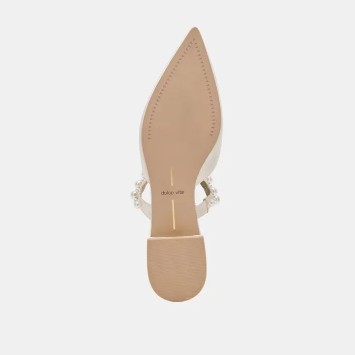 Dolce Vita Kanika Pearl Wide Flats Vanilla Pearls Women Mules and Clogs