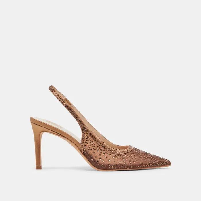 Dolce Vita Kaye Crystal Heels Mid Brown Mesh Women Heels