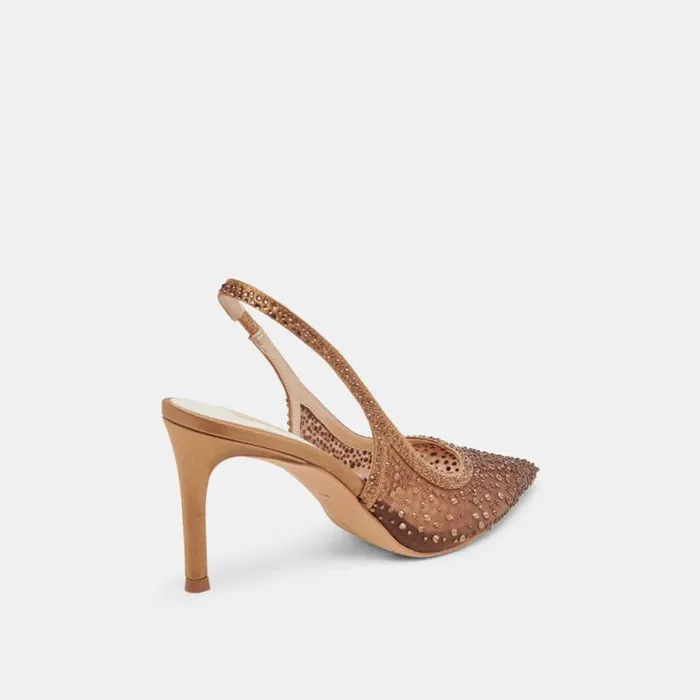 Dolce Vita Kaye Crystal Heels Mid Brown Mesh Women Heels