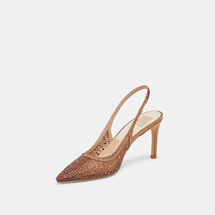 Dolce Vita Kaye Crystal Heels Mid Brown Mesh Women Heels