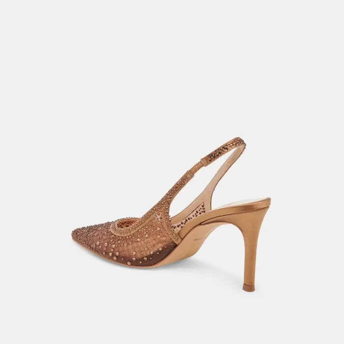 Dolce Vita Kaye Crystal Heels Mid Brown Mesh Women Heels