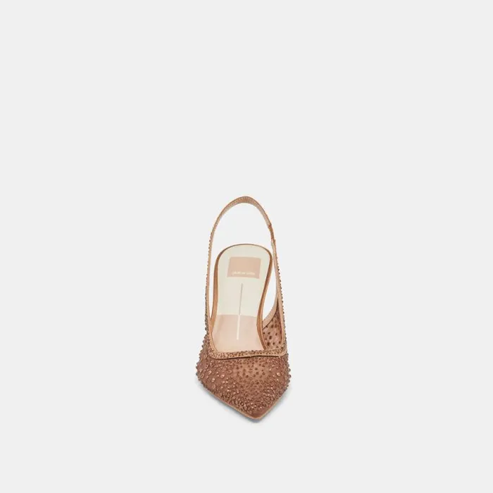 Dolce Vita Kaye Crystal Heels Mid Brown Mesh Women Heels