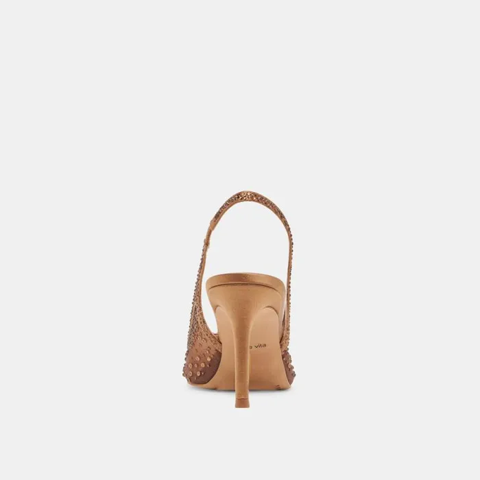 Dolce Vita Kaye Crystal Heels Mid Brown Mesh Women Heels