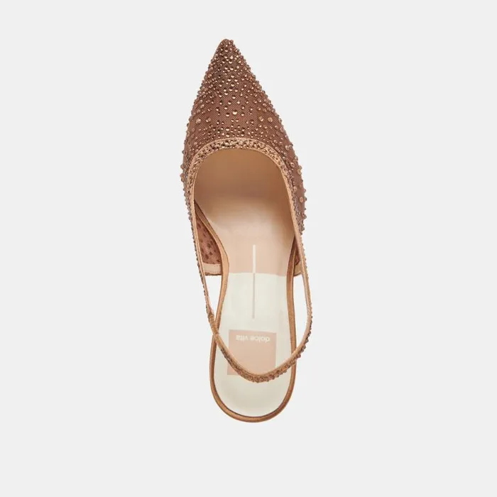 Dolce Vita Kaye Crystal Heels Mid Brown Mesh Women Heels