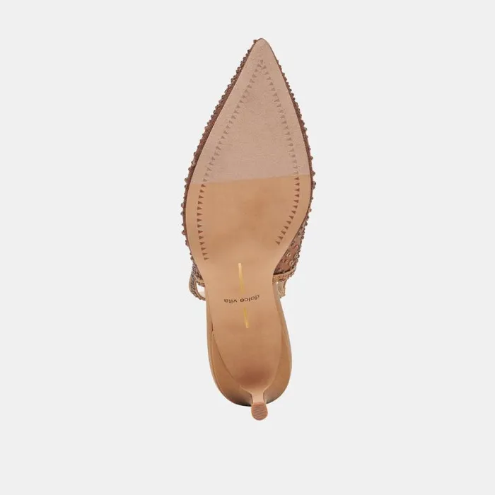 Dolce Vita Kaye Crystal Heels Mid Brown Mesh Women Heels
