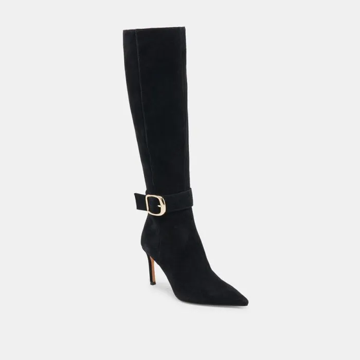 Dolce Vita Kinzy Wide Calf Boots Onyx Suede Women Boots and Booties
