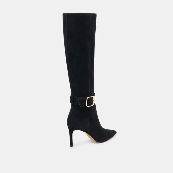Dolce Vita Kinzy Wide Calf Boots Onyx Suede Women Boots and Booties