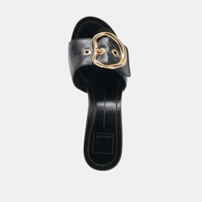 Dolce Vita Laika Heels Black Leather Women Sandals