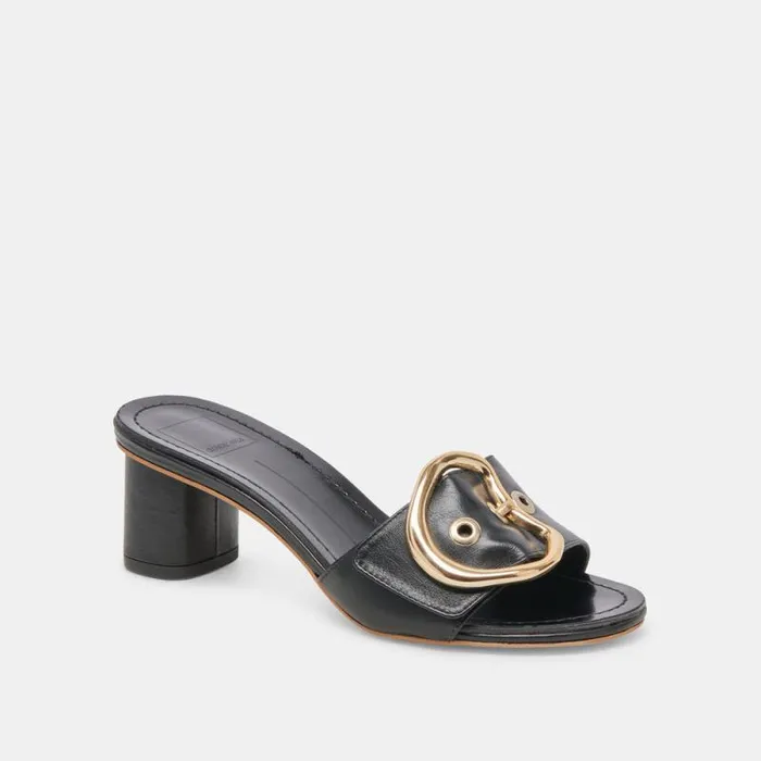 Dolce Vita Laika Heels Black Leather Women Sandals