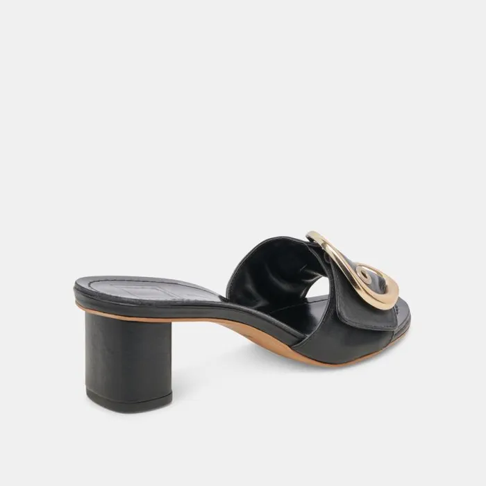 Dolce Vita Laika Heels Black Leather Women Sandals