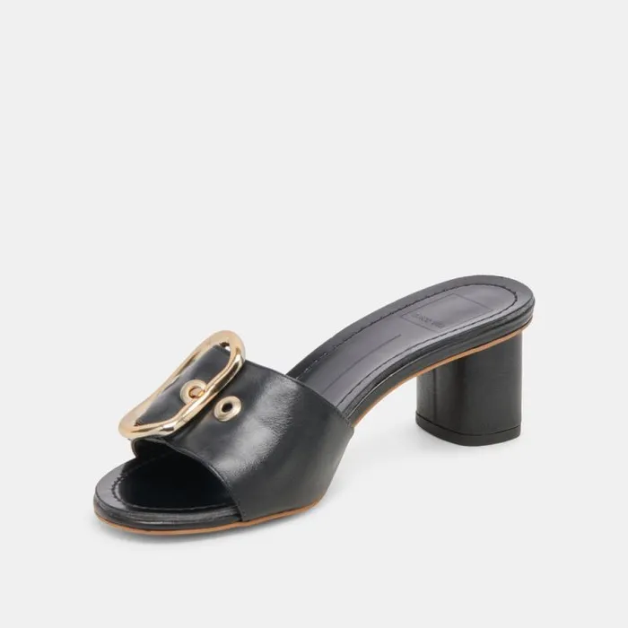 Dolce Vita Laika Heels Black Leather Women Sandals
