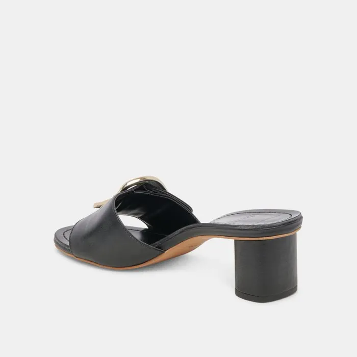 Dolce Vita Laika Heels Black Leather Women Sandals