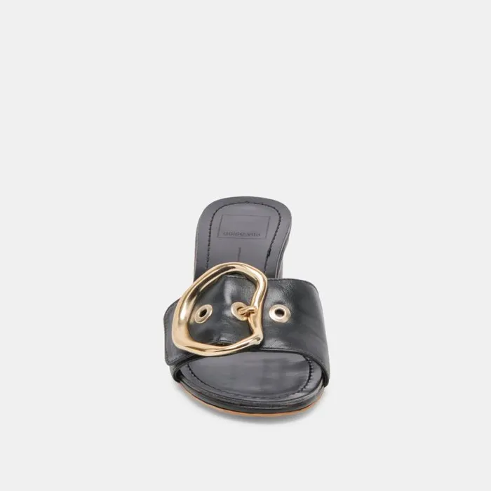 Dolce Vita Laika Heels Black Leather Women Sandals