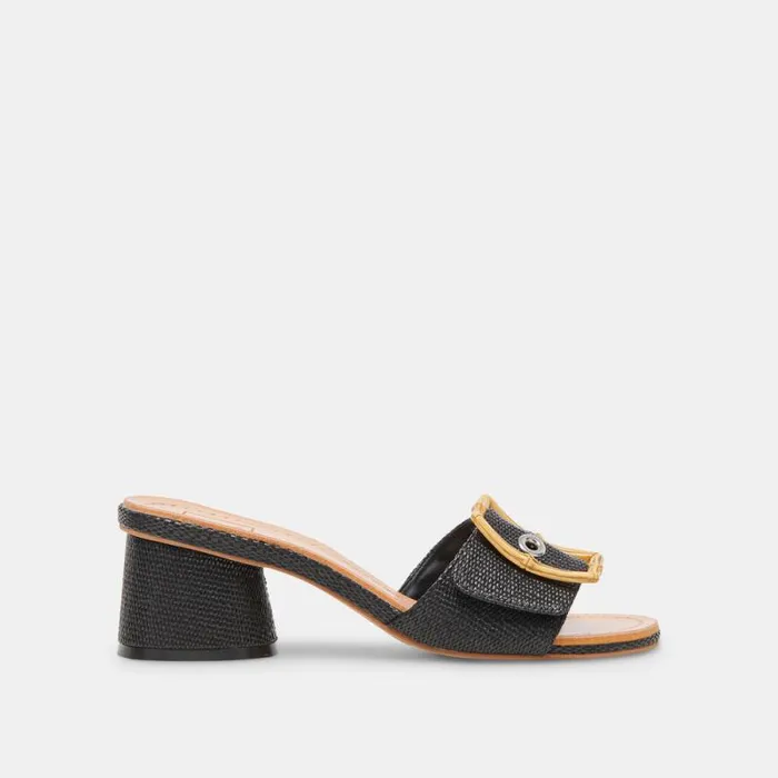 Dolce Vita Lucey Wide Heels Black Raffia Women Heels