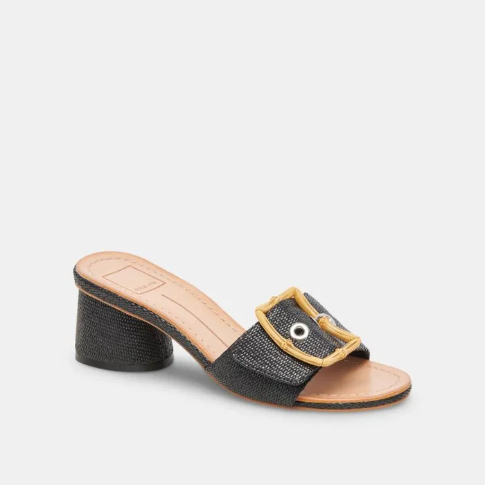 Dolce Vita Lucey Wide Heels Black Raffia Women Heels