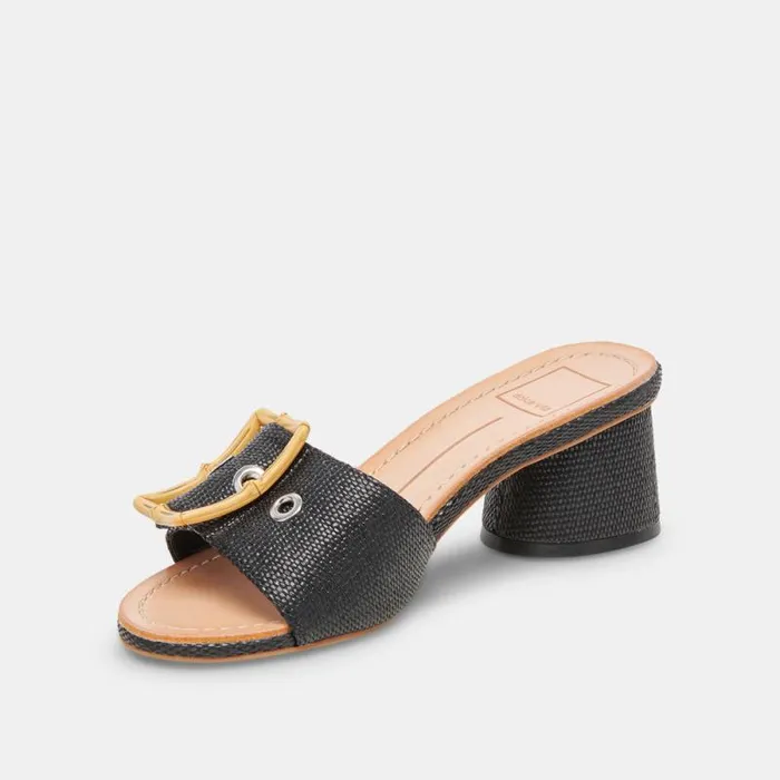 Dolce Vita Lucey Wide Heels Black Raffia Women Heels