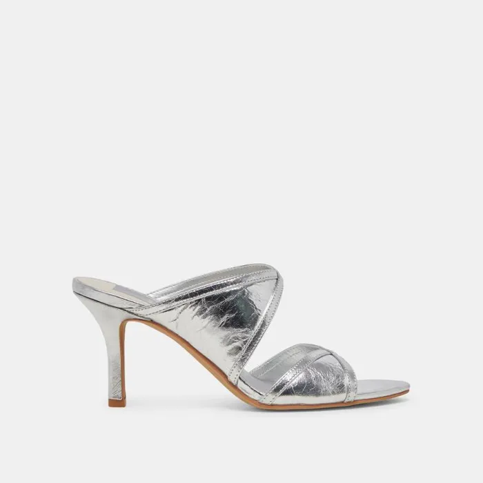 Dolce Vita Mandel Heels Silver Crinkle Patent Women Heels