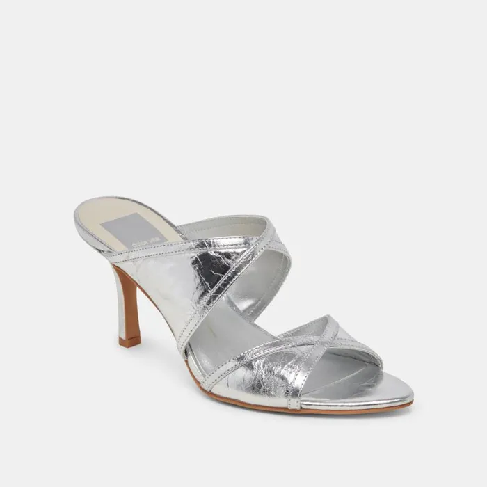 Dolce Vita Mandel Heels Silver Crinkle Patent Women Heels