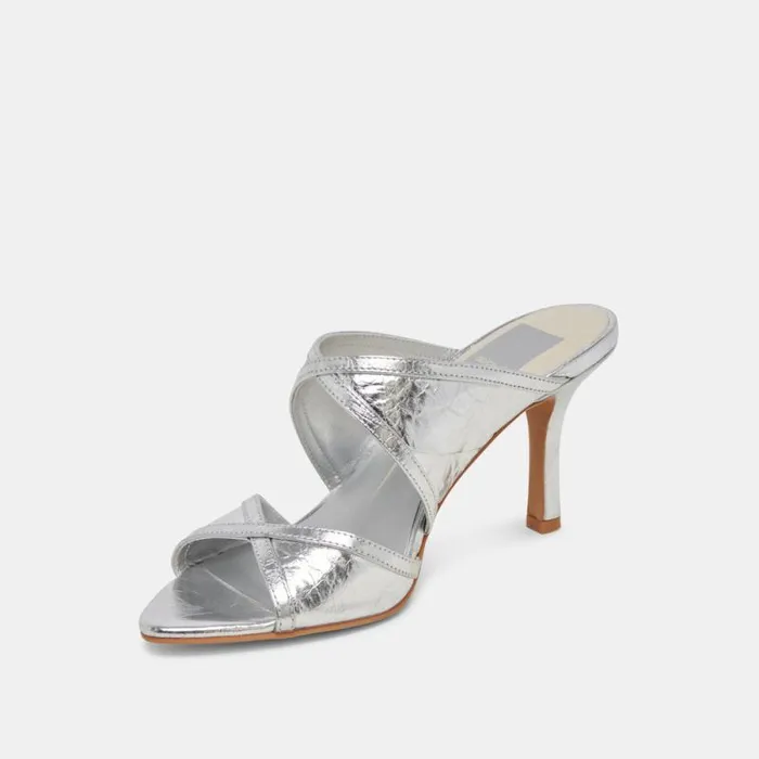 Dolce Vita Mandel Heels Silver Crinkle Patent Women Heels
