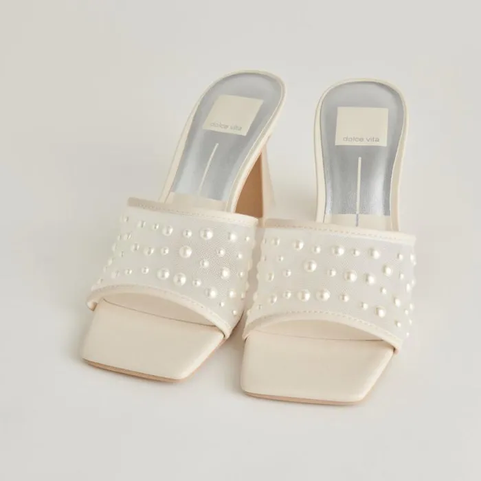 Dolce Vita Narda Pearl Heels Ivory Mesh Women Heels