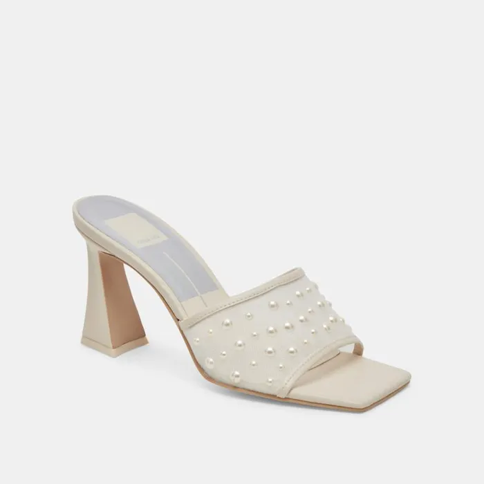 Dolce Vita Narda Pearl Heels Ivory Mesh Women Heels