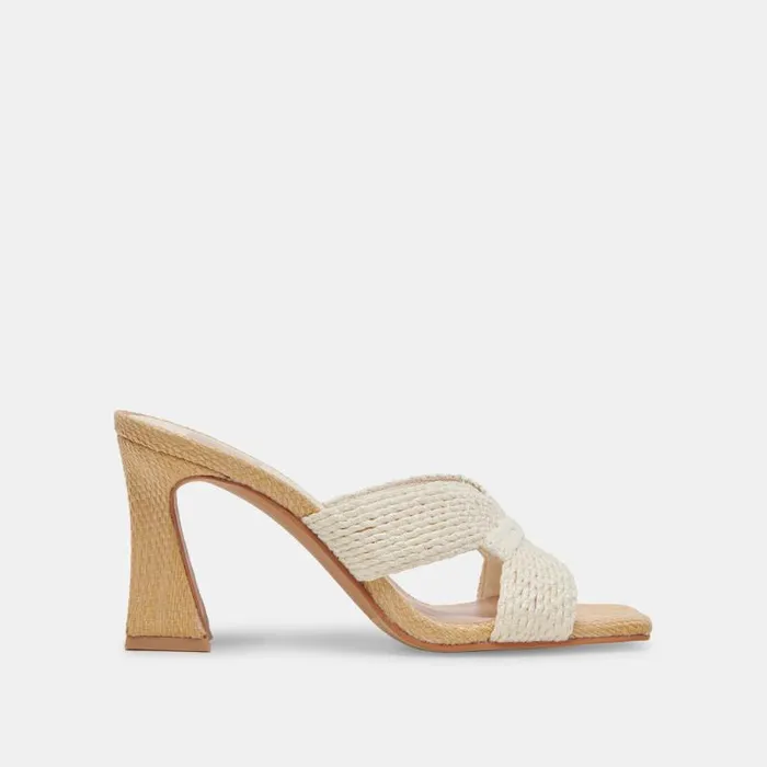 Dolce Vita Nitro Wide Heels White Raffia Women Heels