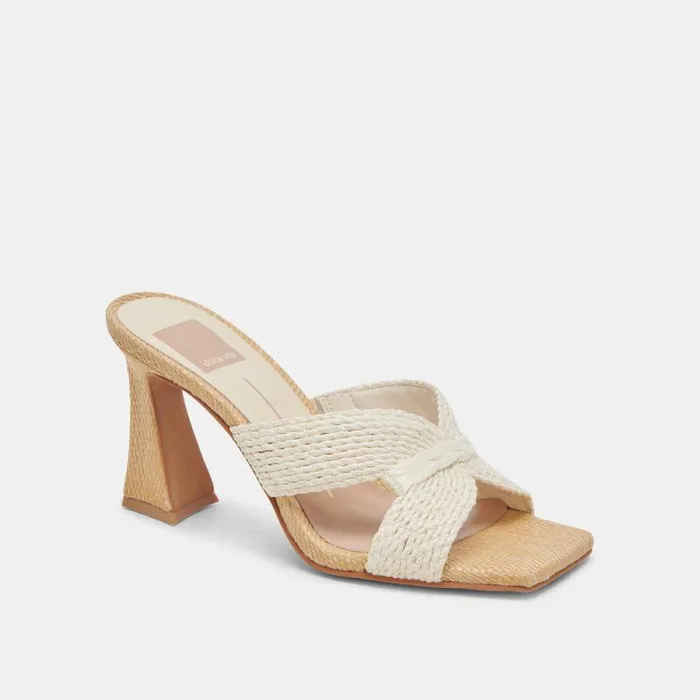 Dolce Vita Nitro Wide Heels White Raffia Women Heels