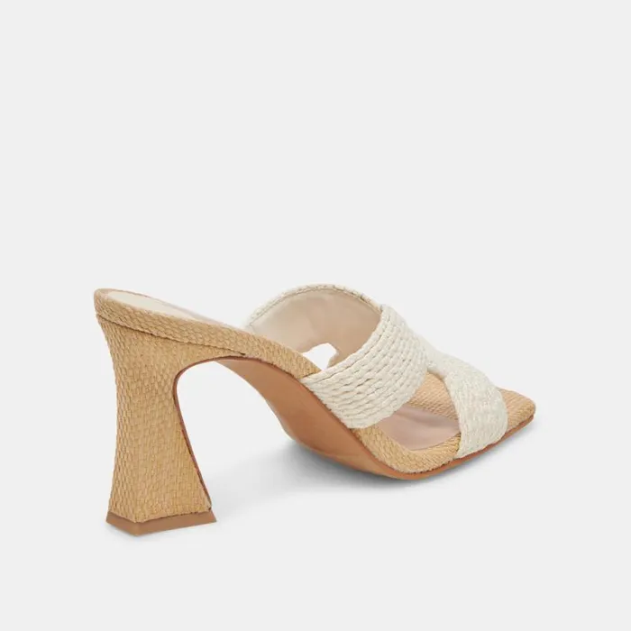 Dolce Vita Nitro Wide Heels White Raffia Women Heels