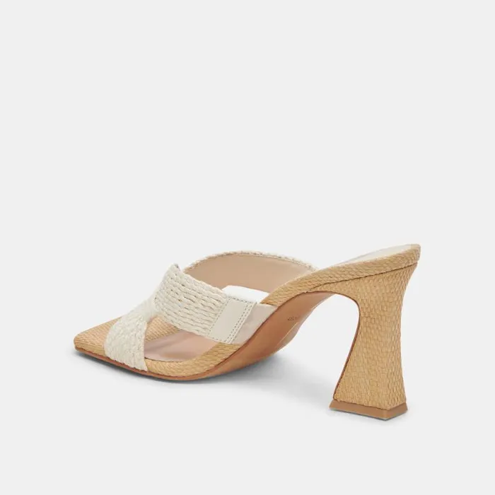 Dolce Vita Nitro Wide Heels White Raffia Women Heels