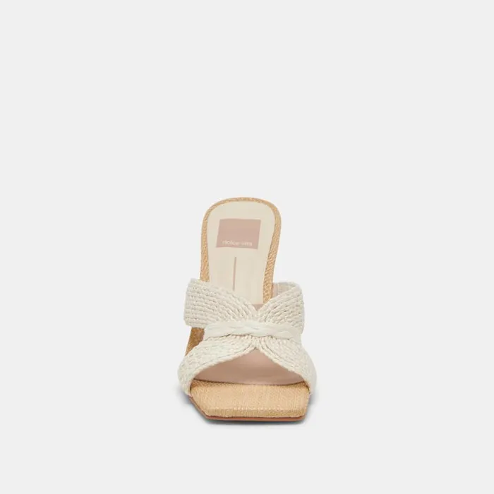 Dolce Vita Nitro Wide Heels White Raffia Women Heels