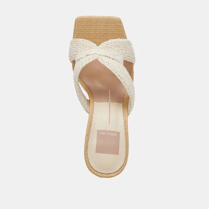 Dolce Vita Nitro Wide Heels White Raffia Women Heels