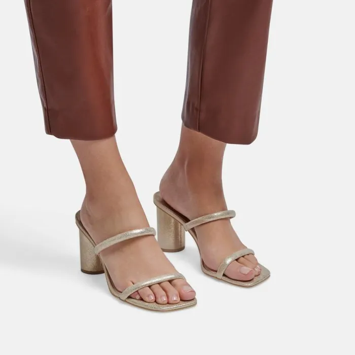 Dolce Vita Noles Heels Gold Metallic Stella Suede Women Sandals